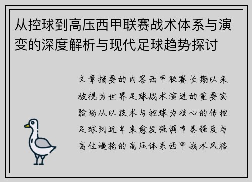 从控球到高压西甲联赛战术体系与演变的深度解析与现代足球趋势探讨